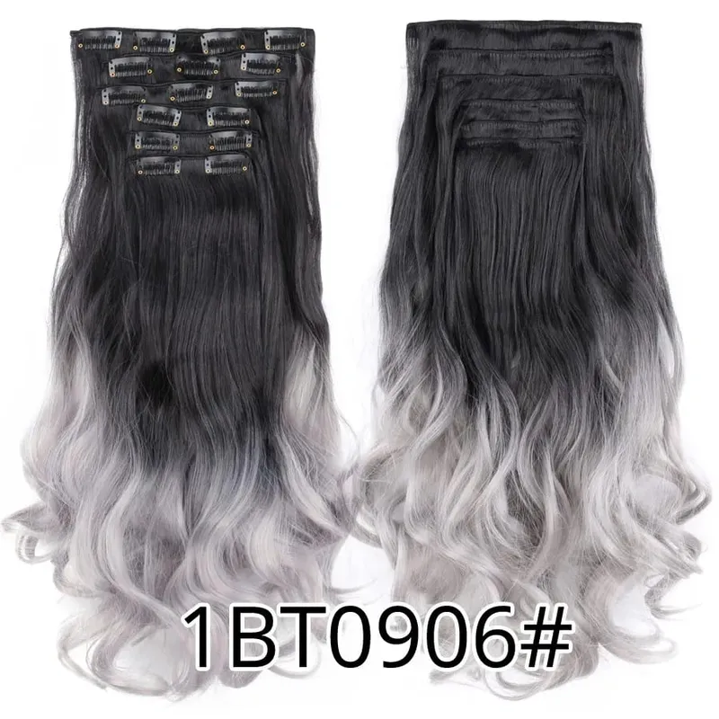 Black Clip In Extensions Straight 22" Long Synthetic Thick Clips On Hair Piece For Women 6Pcs/Set Curly Full Head Weddings Daily