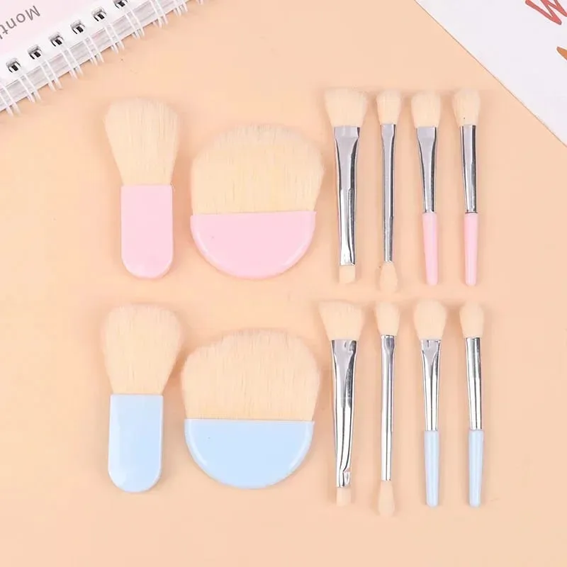 6Pcs Mini Travel Makeup Brushes Set with Clear Box Portable Cosmetic Powder Foundation Blush Blending Concealer Make Up Brushes