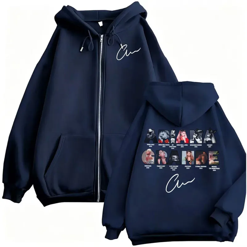 Ariana Grande Music Album Zipper Hoodies Men Women Harajuku High Street Jacket Sweatshirt Coats Fleece Long Sleeve Zip Up Hoodie