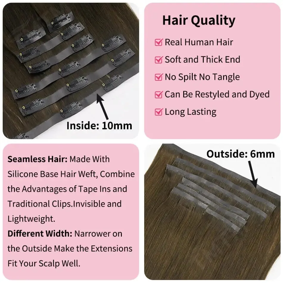 Invisible PU Weft Clip In Extension Human Hair 7Pcs 110g/set Clip Ins Human Hair Extensions 14-24Inch Silk Straight Clip On Hair