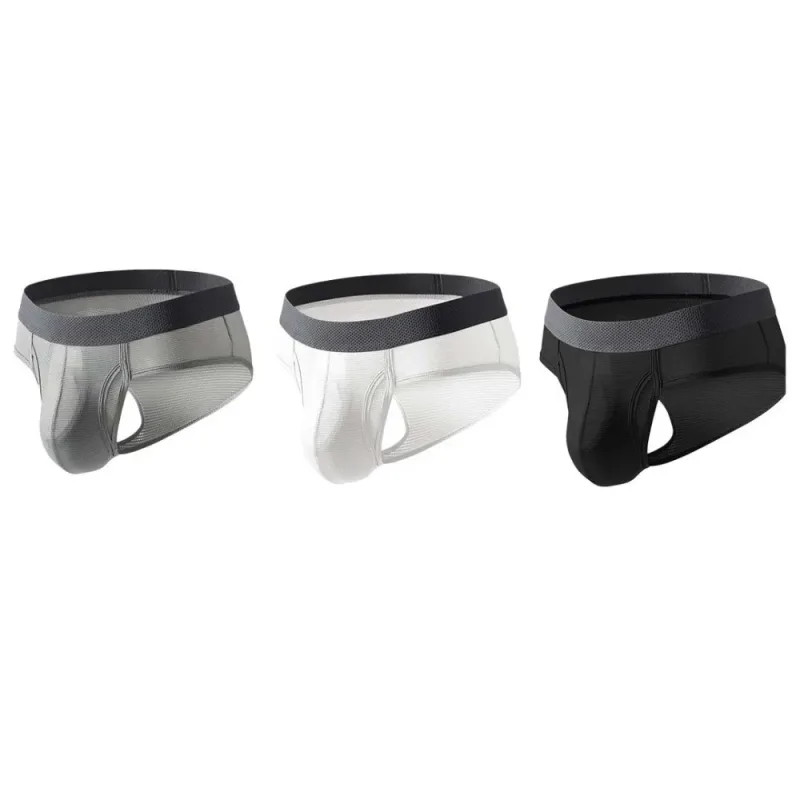 Thin Underpants Summer Thin Briefs Men Side Opening Breathable Men Ice Silk Panties Splicing Lingerie Seamless Underwear Men