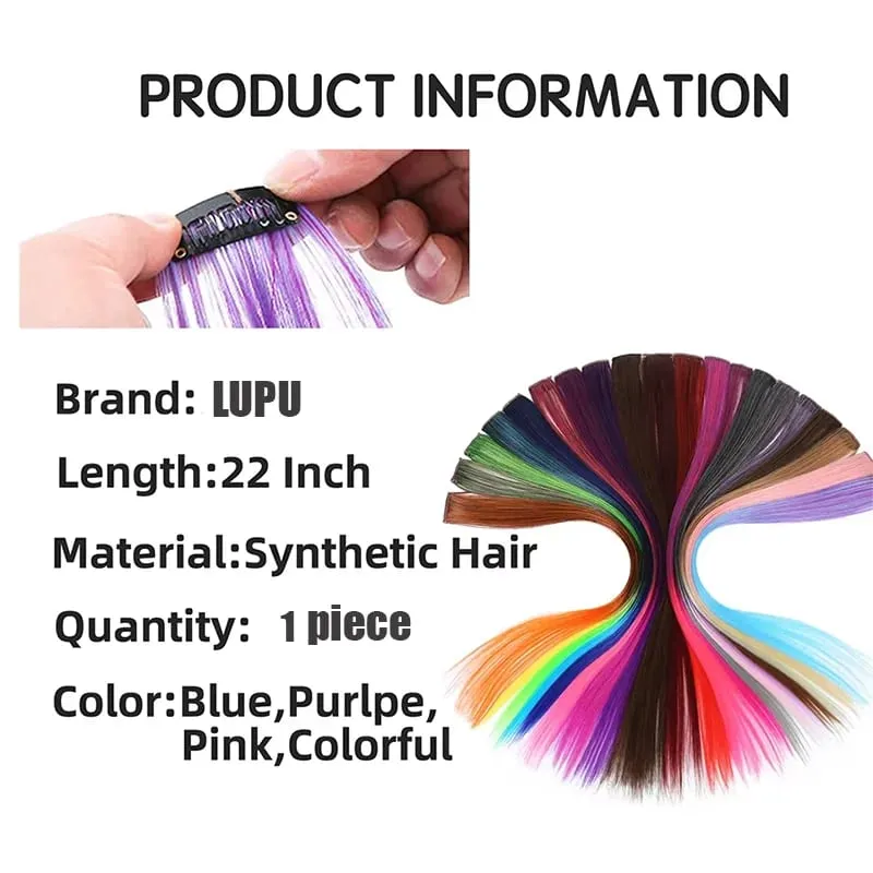 Extensions capillaires synthétiques à reflets colorés de 22 pouces, postiches longues et lisses arc-en-ciel pour femmes et enfants filles, violet, rose, bleu