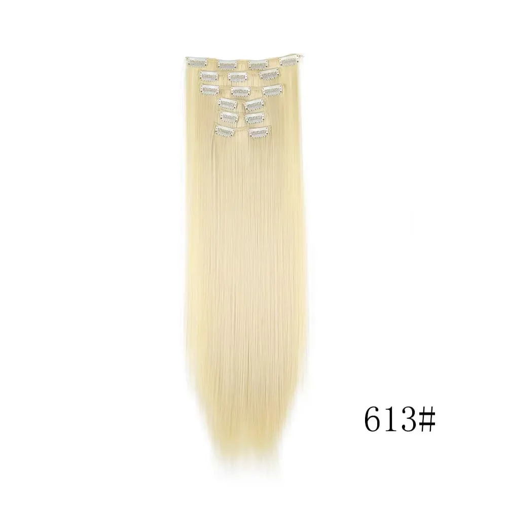 24 Inches Long Synthetic Hairpieces for Women 6Pcs Medium Brown Blonde Highlights Clip In Natural Thick DIY Styling Fiber Hair