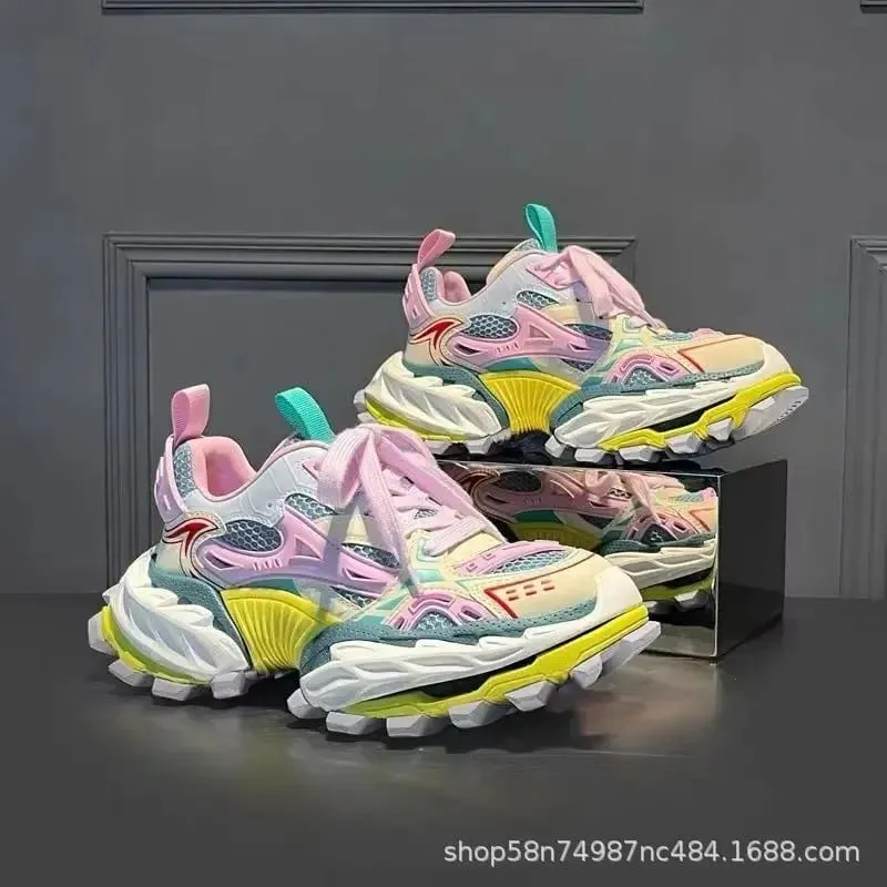 Men Sneakers Elevated Dad Sneakers Color Block Mesh Shoes Men Chunky Casual Shoes with Thick Sole Shoes for Men — image 2