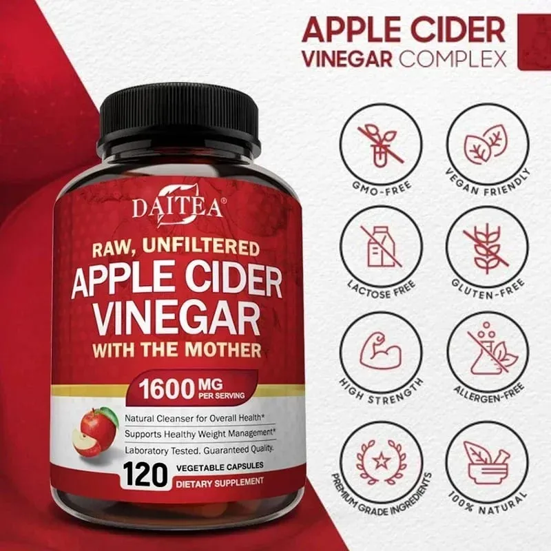 Cuka Cider Epal 1600 mg dengan Ibu untuk Penghadaman yang Sihat Menurunkan Berat Badan dan Tenaga