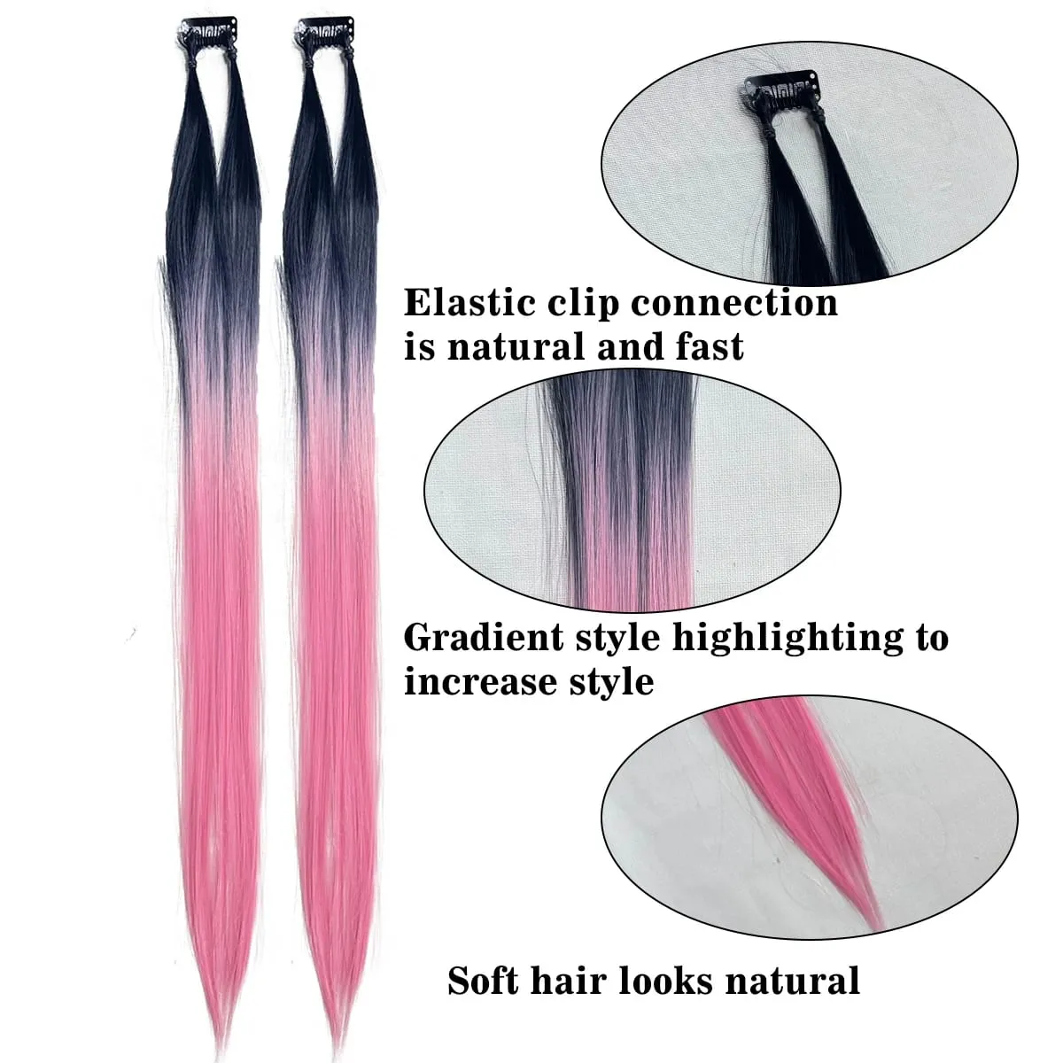 Clip‑in Hair Extensions Long Straight Ombre Synthetic Hair Pieces 2Pcs/Set Fashion Highlight Hair For Women Hair Accessories