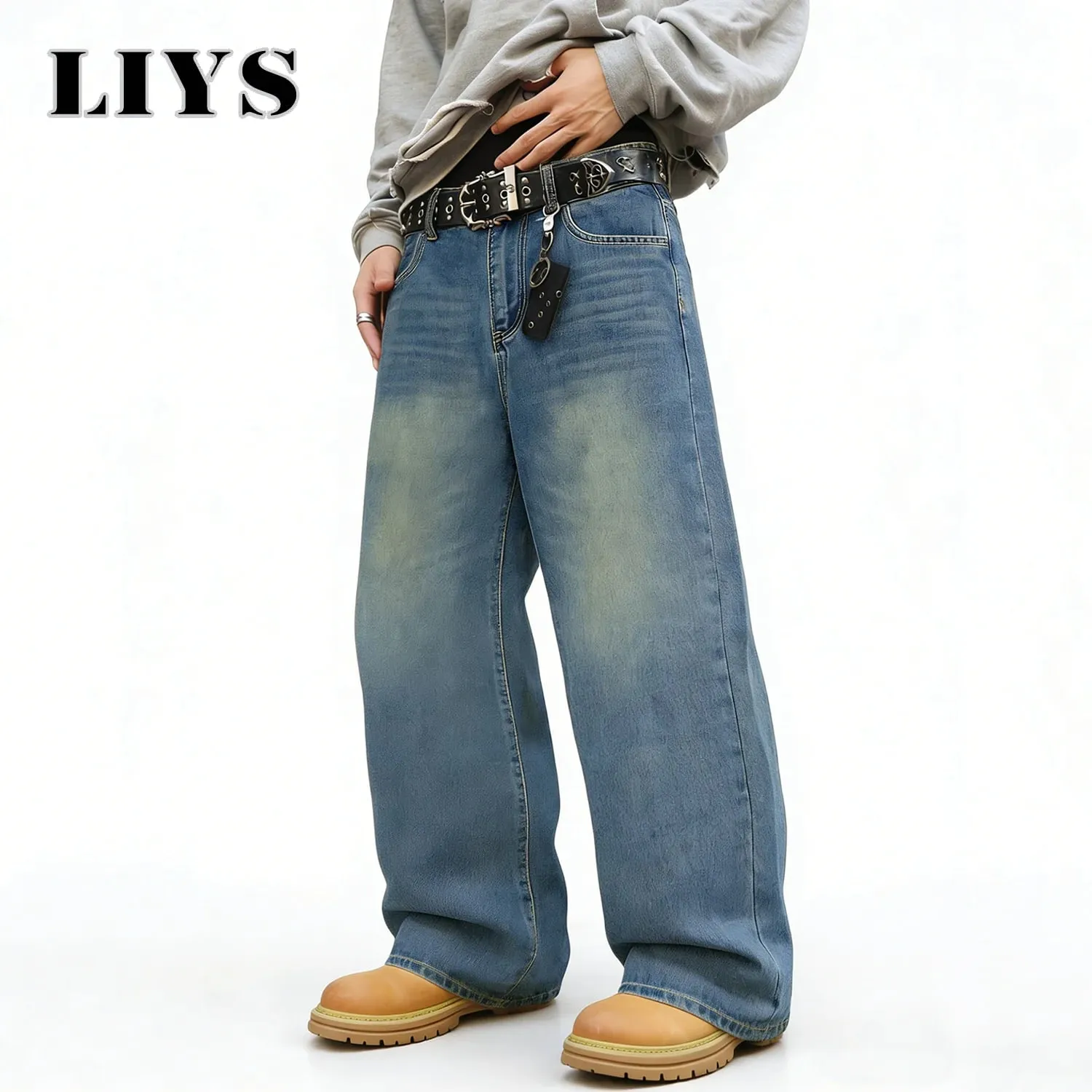 American Retro Men's Women's Ultra Baggy Wide Leg Jeans Four Seasons Street Oversized Fashion Denim Pants Unisex Clothes