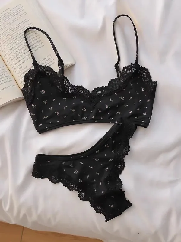 Pink Lace Bra Set Woman Adjusted-strap Seamless Bras+sexy Low Waist Panties Solid Simple Sweet High Elasticity Lingerie Sets New