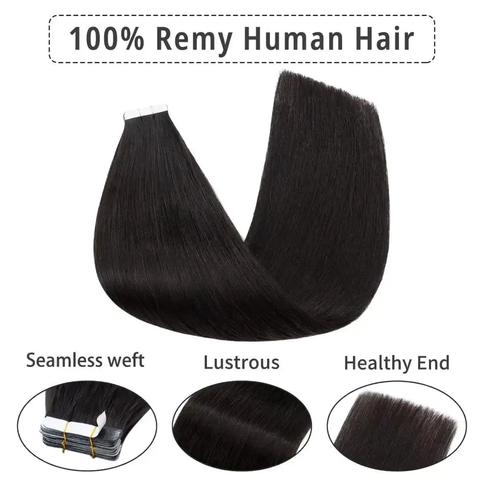 Tape in Hair Extensions Human Hair 16-26 Inch 50g 20pcs Skin Weft Seamless Tape in Real Remy Straight Hair for Women Daily Use