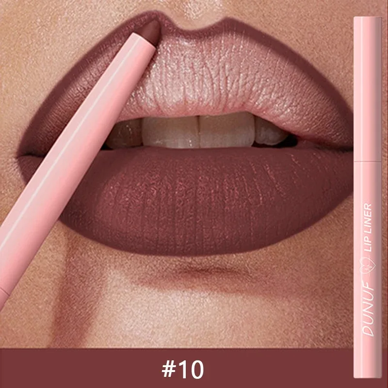 Lápiz Delineador de labios rojo mate, 12 colores, resistente al agua, antiadherente, lápiz labial delgado, maquillaje, delineador de labios rosa desnudo, contorno de labios