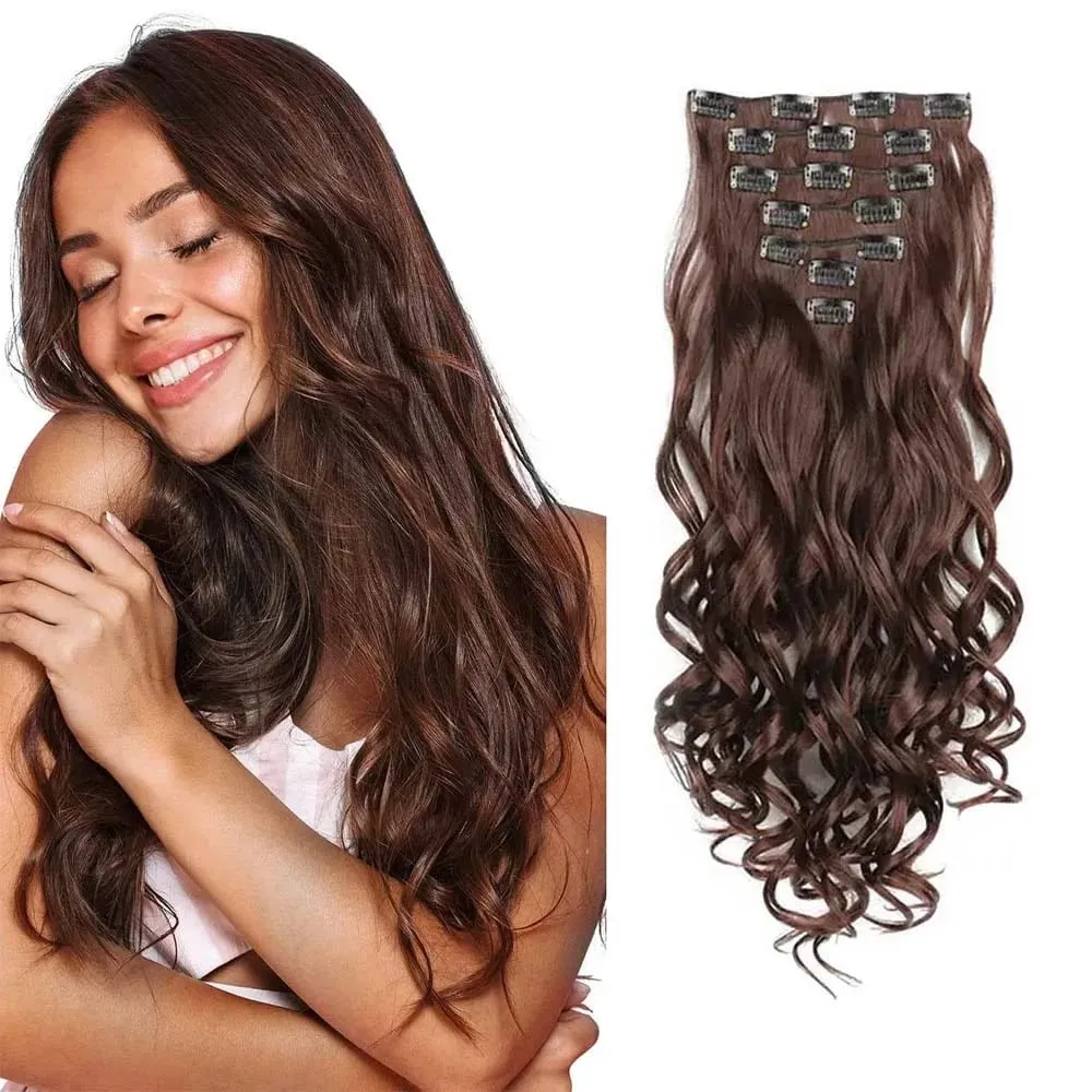 7pcs/set 22inch Elegant Wavy Clip-In Hair for Instant Volume & Everyday Glamour Suitable For All Women Synthetic Extension
