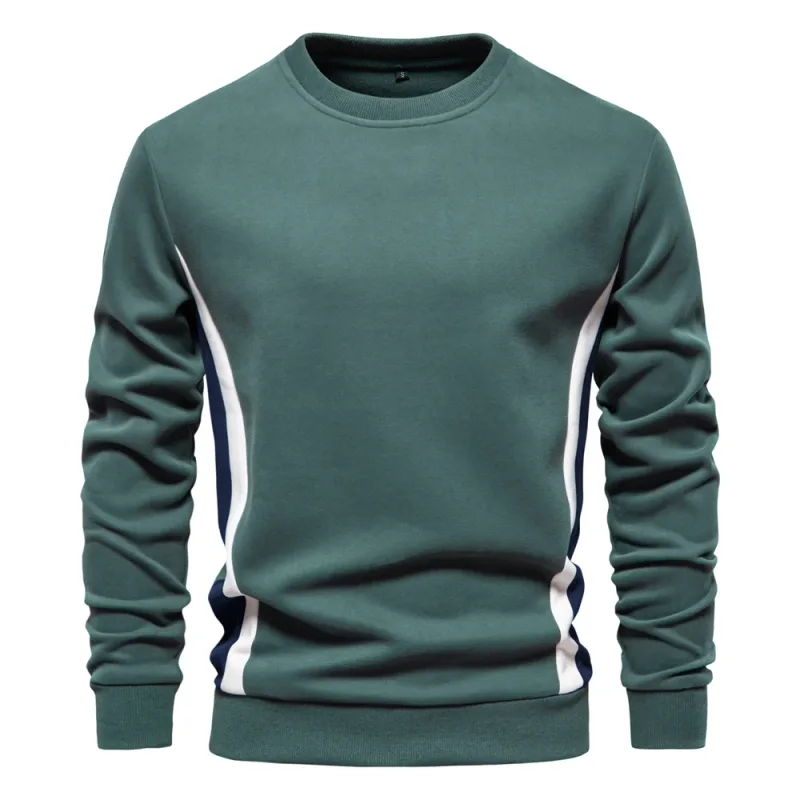 Mens Patckwork Cotton-blend Crew Neck Sweatshirts Fashion Casual Sport Round Neck Pullover Sweatshirt for Men