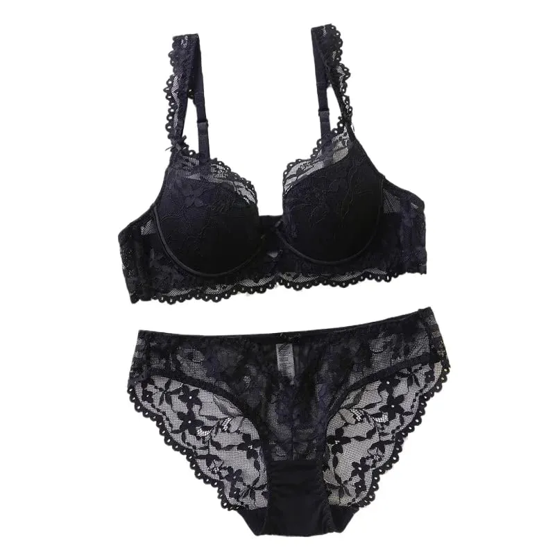 Ladies Soft Underwire Lace Push Up Bra Set Solid Floral Design Bralette Comfort Female Lingerie Set Suitable For A/B/C Cup — image 2