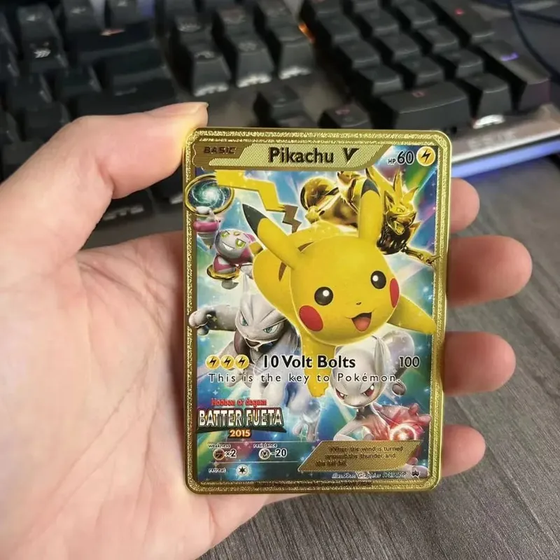 Pokemon Metal Game Collection Card Anime Figure Charizard Pikachu Blastoise Mewtwo Battle Collection Carte Card Toy Gift
