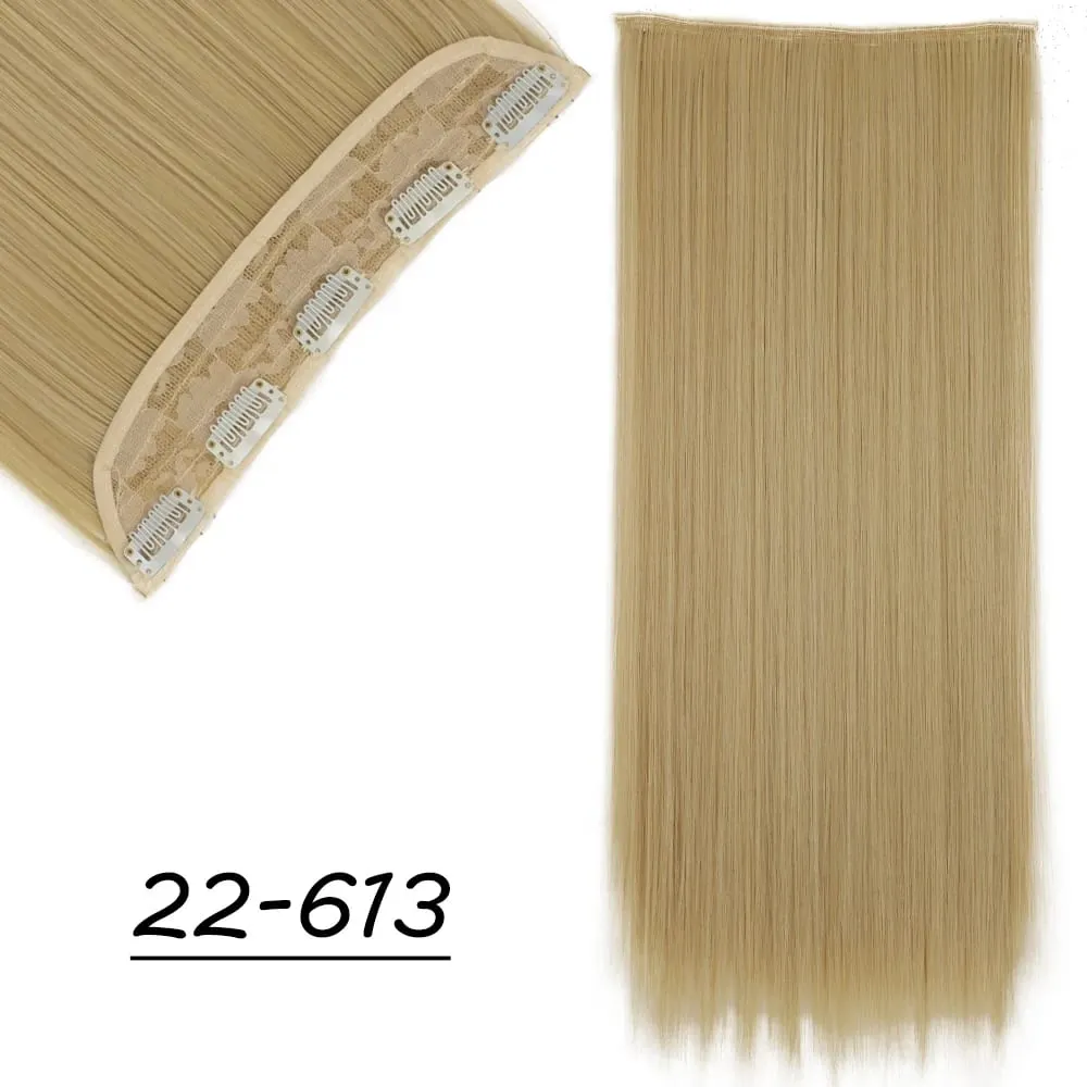 Synthetic 5 Clip In Hair Extensions Long Straight Hairstyle Hairpiece Black Brown Blonde 24Inch Natural Fake Hair For Women