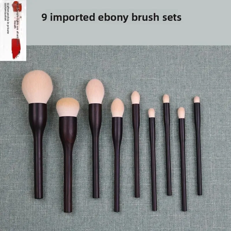 9pcs Ebony Wood Chinese Vintage Style Makeup Brushes Set Powder Blush Foundation Sculpting Highlighter Blending Cosmetic Brushes