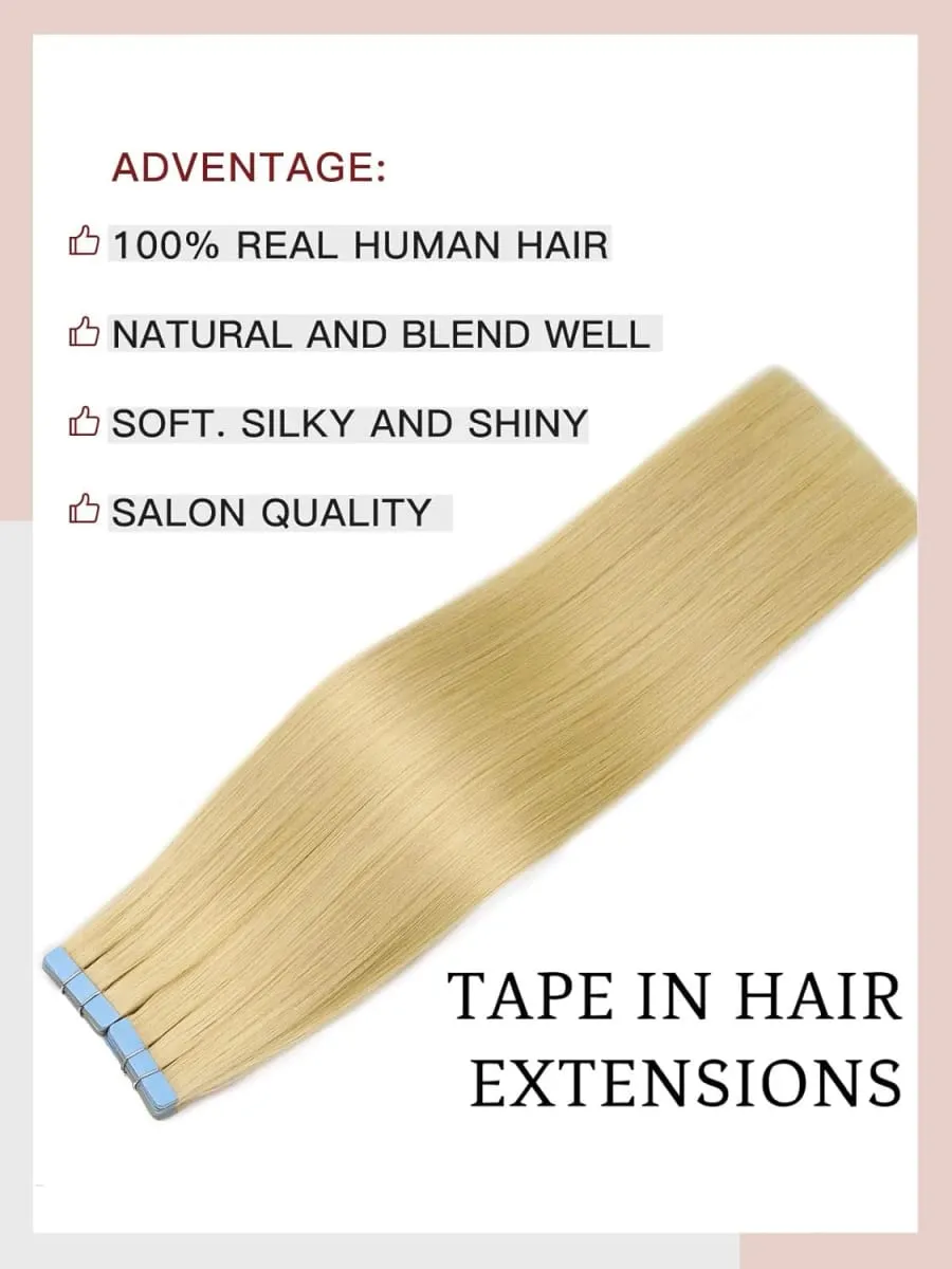 Bleach Blonde Tape in Hair Extensions Human Hair 24 Inch Skin Weft Seamless Invisible 20pcs/50g Remy Human Hair Extensions #613