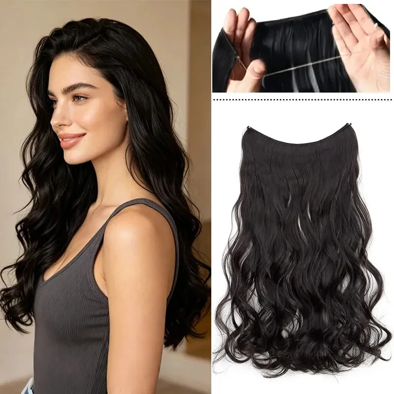 18Inch Synthetic Long Wavy Curly Hair Extension Invisible Fishing Line Soft Multi-Color Hairpiece for Women Daily Use