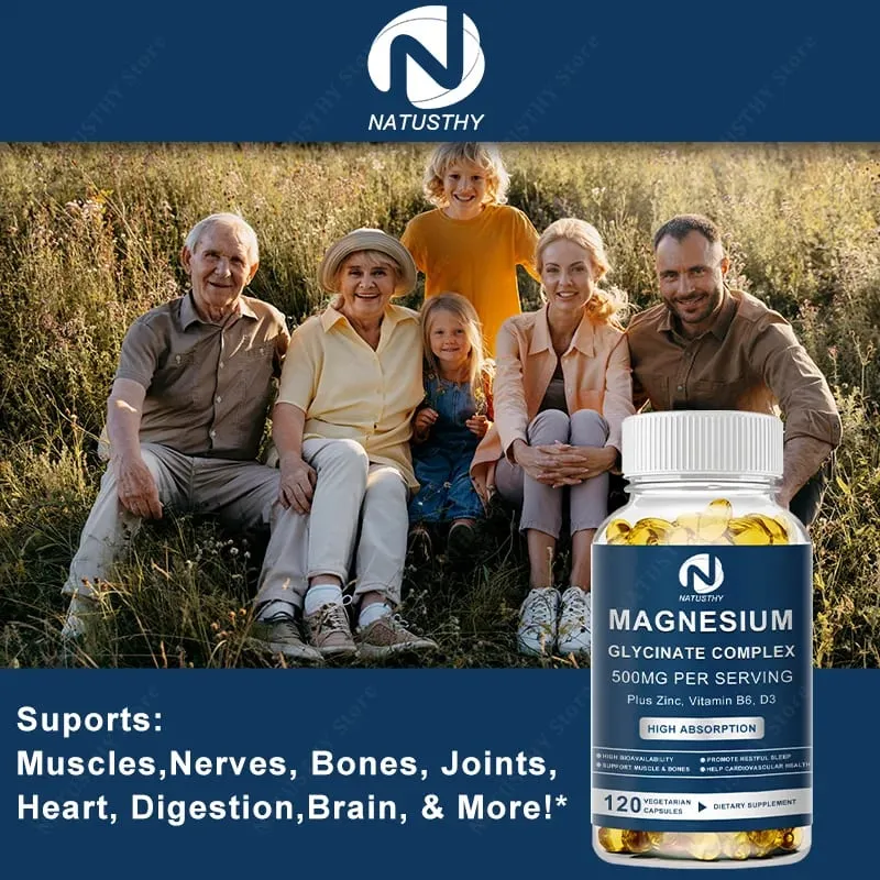 Doplněk glycinátu hořečnatého 500 mg a zinek Vitamin D3 B6 podpora vysoké vstřebávání pro ženy a muže Minerální veganské kapsle