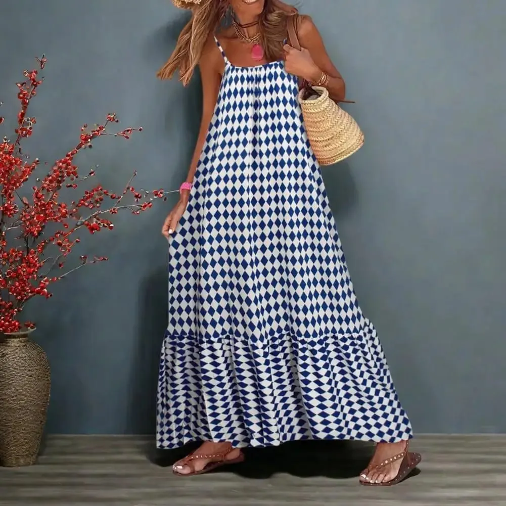 Women Bohemian Vest Dress Slipper Matching Dress Boho Floral Tiered Maxi Dresses for Women Summer Flowy Backless for Wardrobe