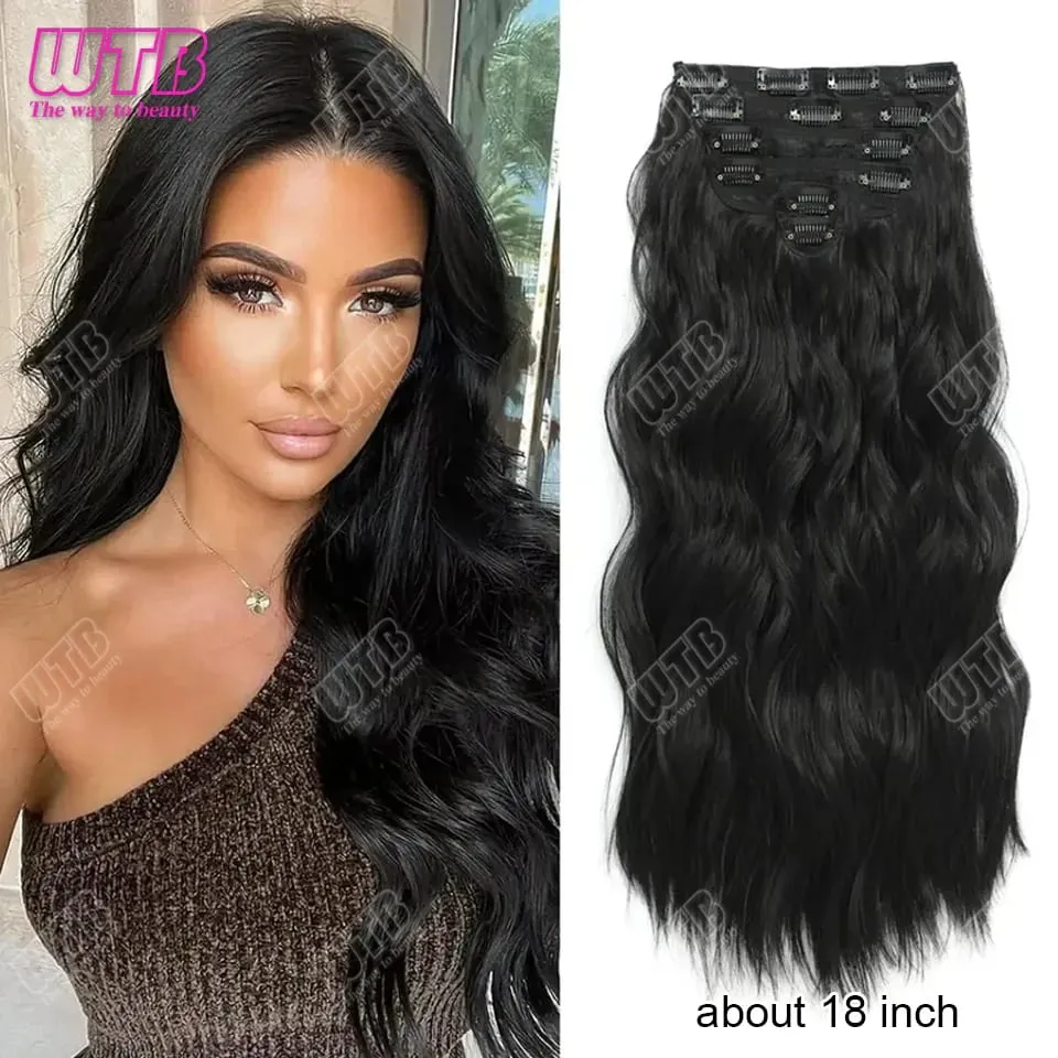 Clip In Hair Extension Synthetic Hair 12Inch 4 PCS Set Wavy Curly Hair Extension Synthetic Hairpieces Para sa Babaeng Babae Araw-araw na Paggamit