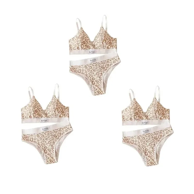 1/2/3set Women V-Neck Bra And Panties Set Low Waist Panties Female Sexy Lingerie Set Leopard Print Cotton Bra Sport Underwear