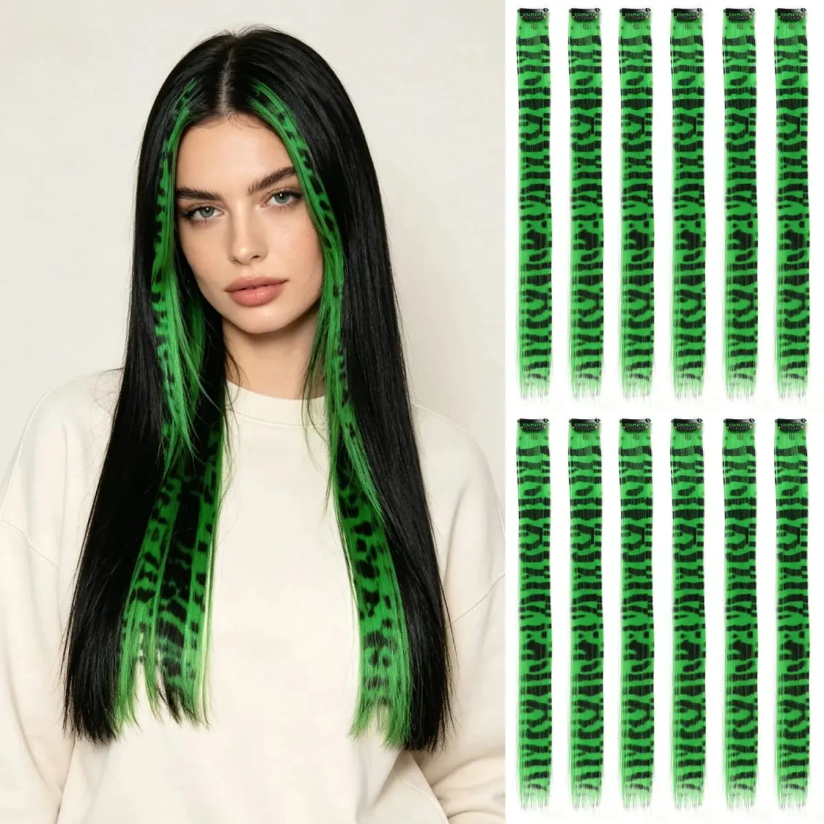 Synthetic clip in colorful striped hair Clip in feather hair extensions 18inch for women ladies daily party holiday