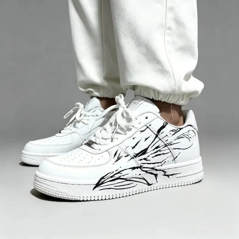 Black Ink Print White Casual Sneakers Unisex Street Style Platform Skate Shoes 36-45 Couple Footwear