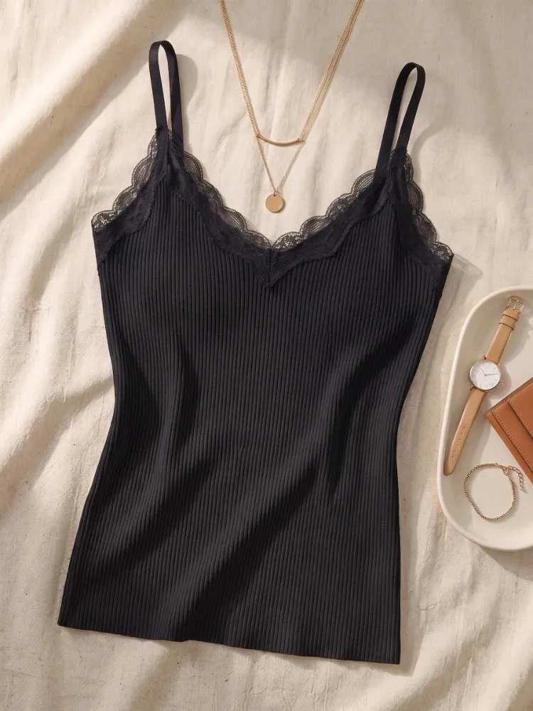Summer 2026 Coquette Y2k Clothes Korean Lace Women Tank Top Cute Camis Sexy White Crop Top Female Sleeveless Black Vest