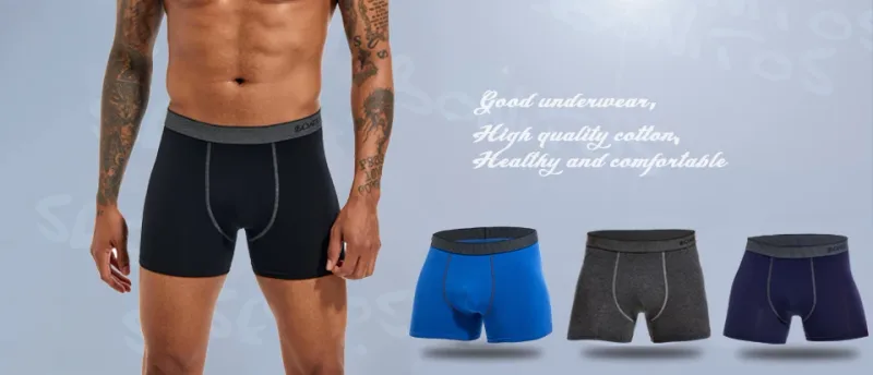 6 Pieces Solid Color Men's Panties BONITOS Letter Waistband Boxer Briefs Cotton Underwear Mens Boxers Classic Men Underpants