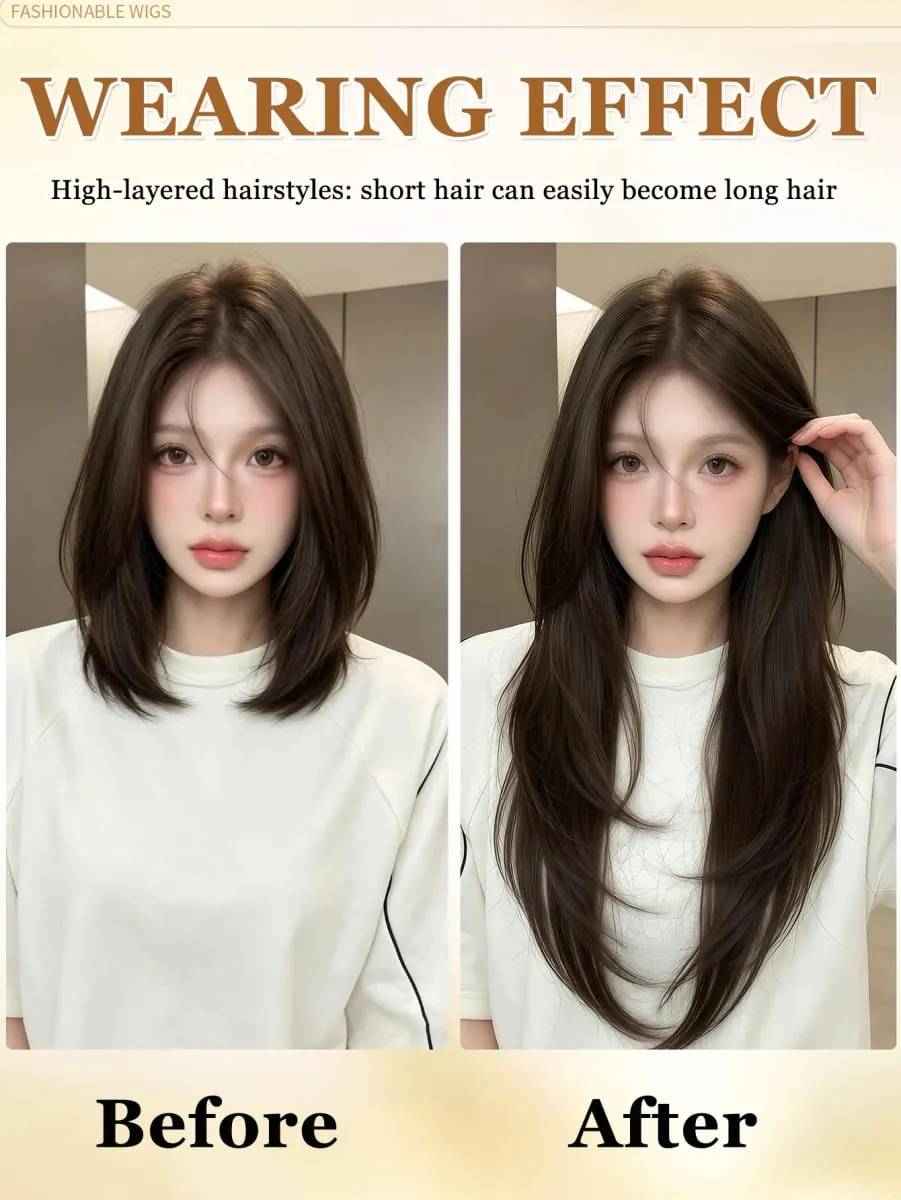 Synthetic High-layer Inward Curl Hair Extensions for Women One-Piece Ultra-thin Invisible Long Straight Hair Extension