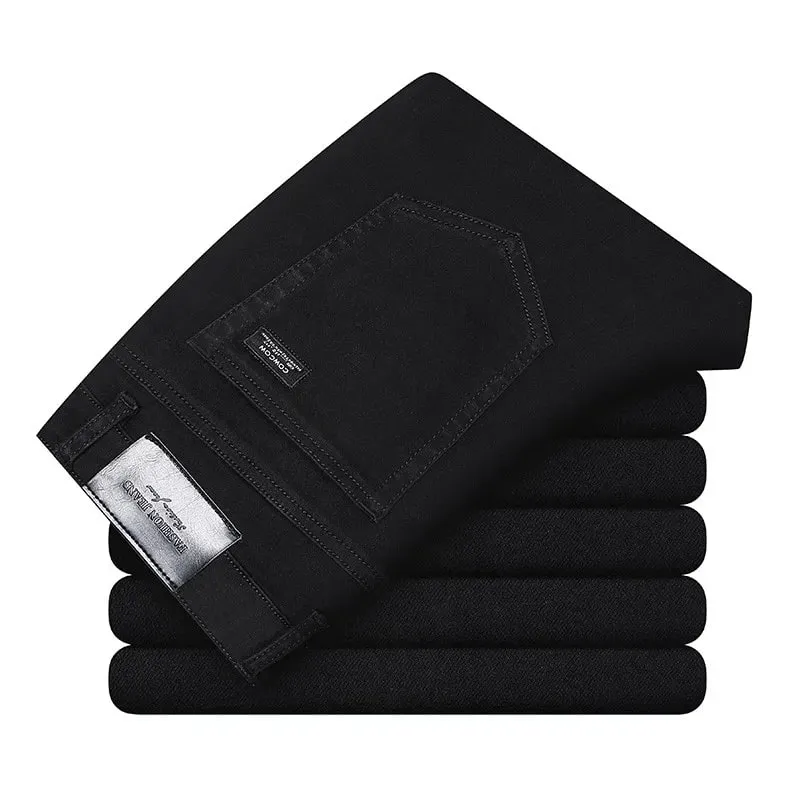 2026 clássico masculino calças de brim retas homme pantalon streetwear macio preto azul masculino denim mans calças