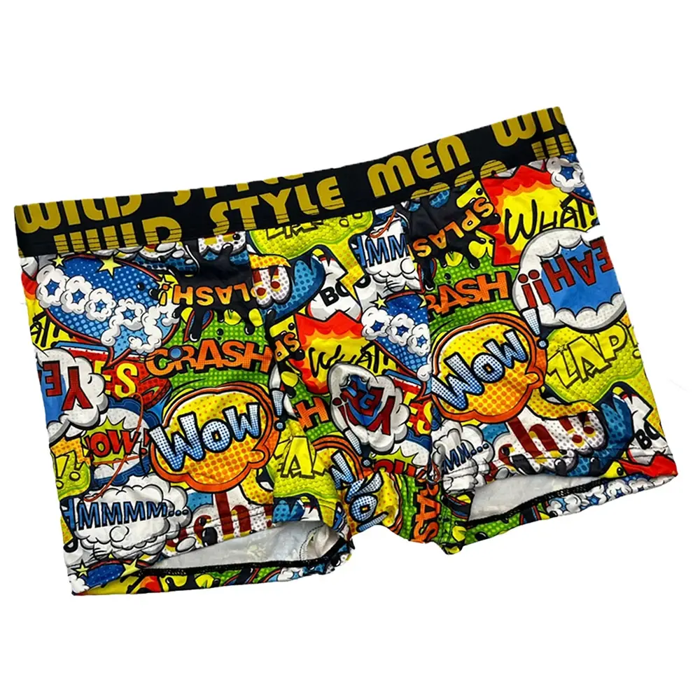 3Pcs Men's Random Graffiti Cartoon Printed Boxer Shorts Casual Sports Breathable Underwear Men's Comfortable Underwear