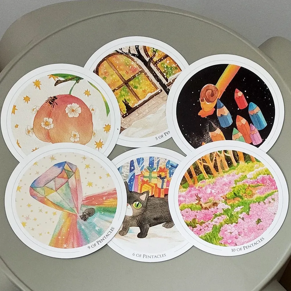 8.8*8.8cm Double-embossed Gentle Universe Tarot Deck 78 Pcs Round Circular Tarot Cards Watercolor Art Witchcraft in Rigid Box
