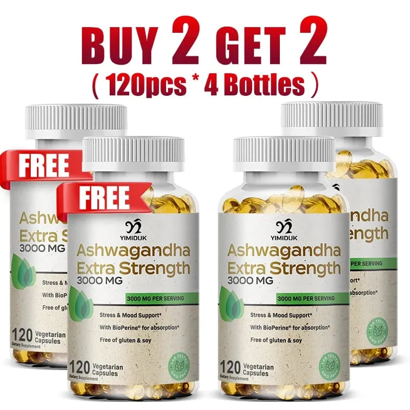 Buy 1 Get 1 Free! Pure Ashwagandha Extra Strength 3000mg Supplement for Stress Relief & Sleep Deep Relaxation & Mental Clarity