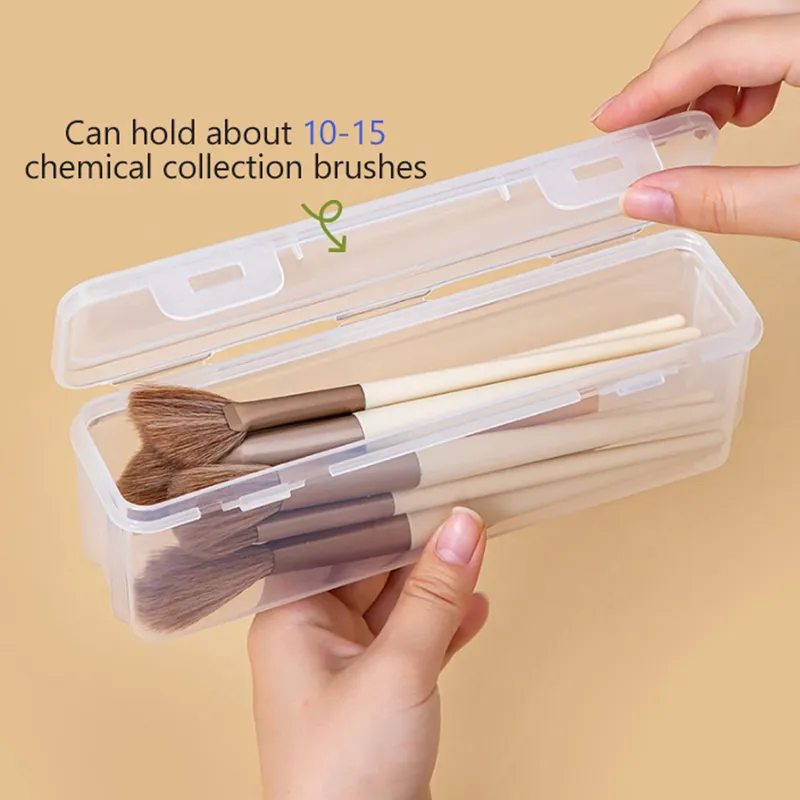 【B】Travel Portable Cosmetic Brush Storage Box Small Transparent Dust Cover For Powder Blusher Brush Eyeshadow Eyebrow Brushes