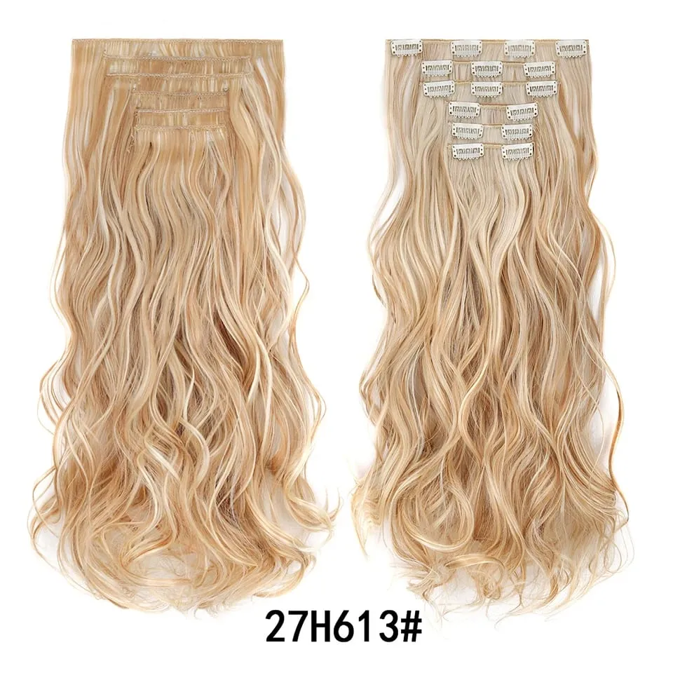 Women 20 Inches Wavy Curly Full Head 6 Separate Pieces Heat Resistance Synthetic Hair Clip in Hair Extensions