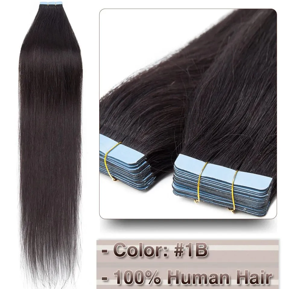 Double Stitched Tape in Human Hair Extensions Straight Invisible Seamless Skin Weft Tape In Hair Extensions For Women