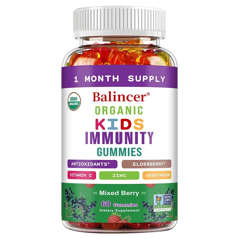 Organics Immunity Gummies for Kids with Vitamin C Zinc Elder Berry Extract Antioxidant & Overall Wellness Non-GMO Gluten Free