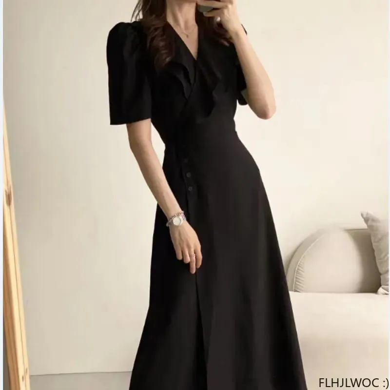 Sydkorea Chic midiklänning Kvinnor Sommar Japanstil Retro Vintage Design Volanger Rosa One-Piece Spetsklänning FLHJLWOC Vestidos