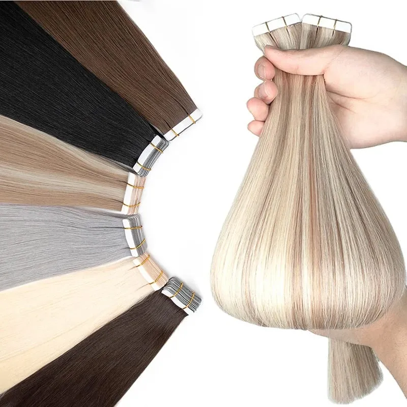 Tape In Hair Extensions 100% Really Human Hair Remy 16"-24"Inch Brown Blond 613 Straight PU Skin Weft Tape Ins For Salon