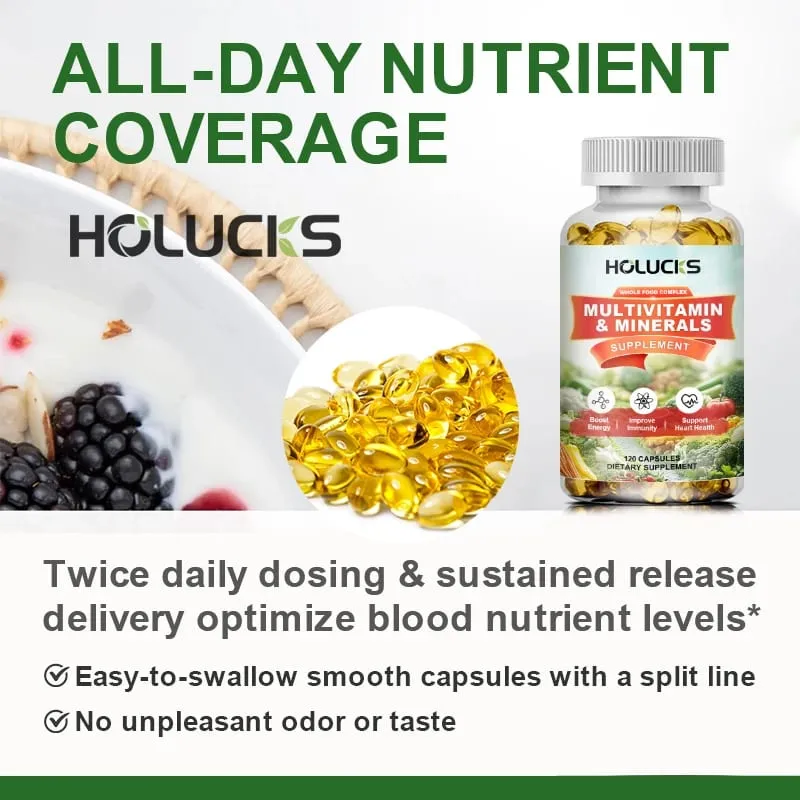 Cápsulas multivitamínicas e minerais gratuitas com complexo alimentar integral apoiam a imunidade, a saúde do coração e o bem-estar diário para adultos