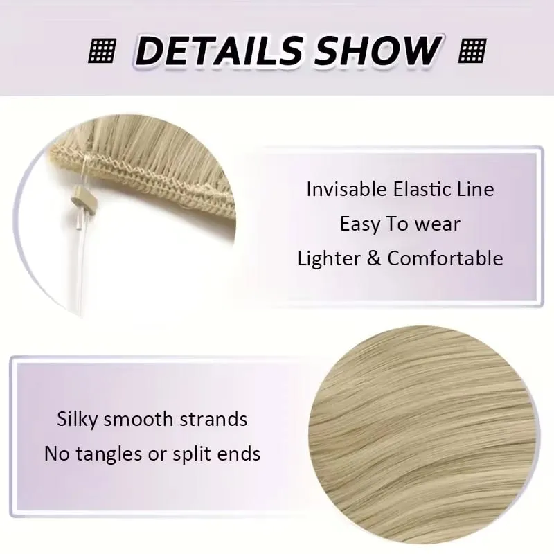 18Inch Synthetic Long Wavy Curly Hair Extension Invisible Fishing Line Soft Multi-Color Hairpiece for Women Daily Use