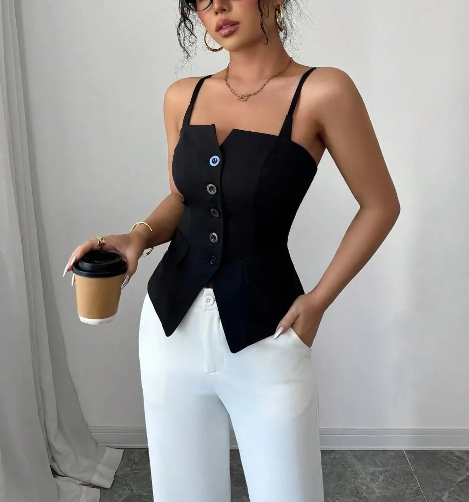 Sexy Style Spaghetti Strap Tank Top Slim Fit Sweetheart Neck Cami for Summer