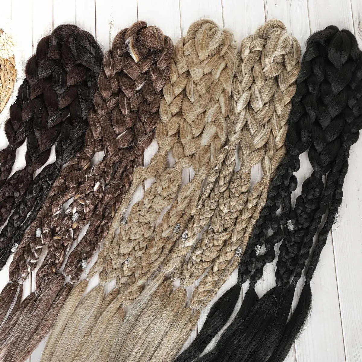 24" Clip In Braided Ponytail Hairpiece for Halloween Viking Costume Renaissance Warrior Accessories - Warm Brown with Highlights