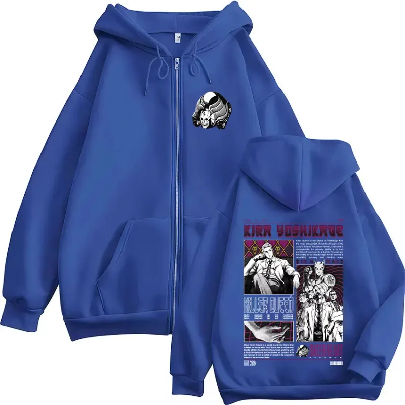 Anime Jojo Bizarre Adventure Kira Yoshikage Killer Queen Zipper Hoodies Men Women Fashion Zip Up Hooded Sweatshirts Jackets Coat