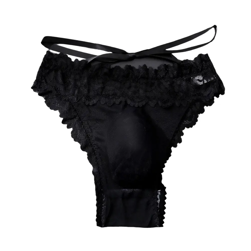 1pc Men's Bow Mesh Lace Hollow Out Briefs Ultra-thin Underwear 3D Bulge Pouch See Through Panties Low Waist Breathable Lingerie