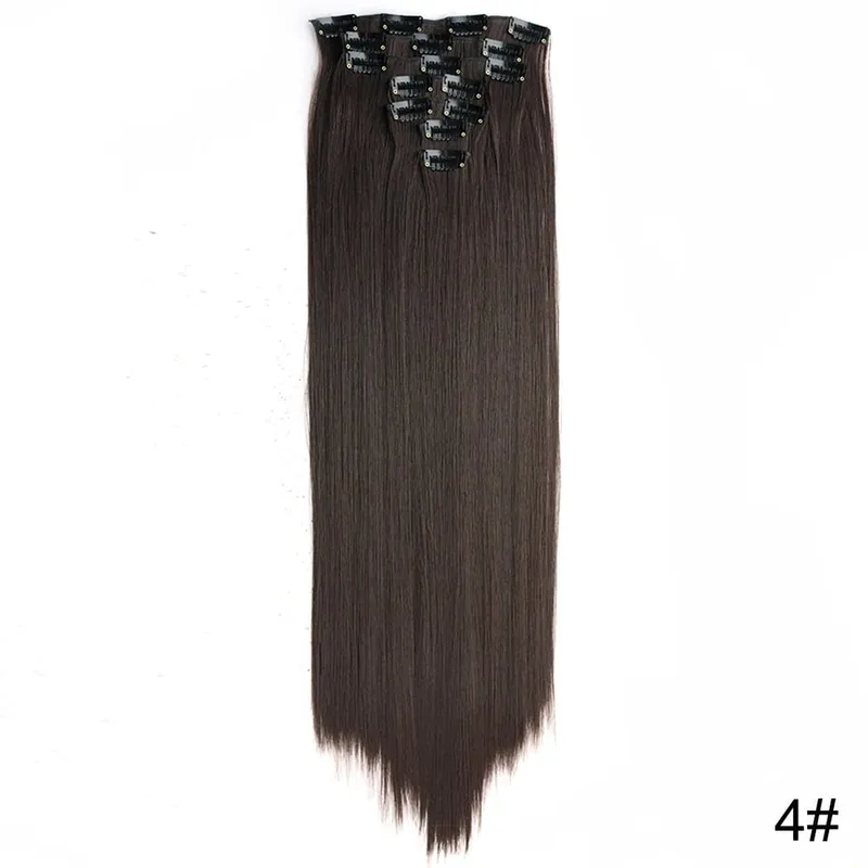 Extensions capillaires synthétiques longues et lisses à 16 clips, postiches blondes naturelles résistantes à la chaleur, 7 pièces/ensemble, pour femmes