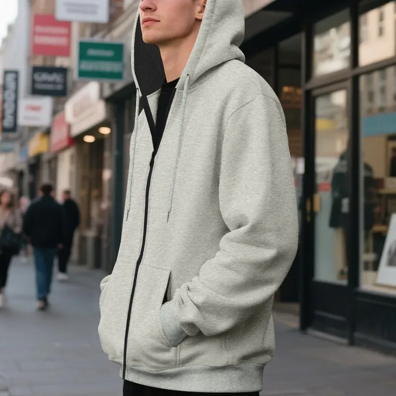 New 2026 Men's Autumn Casual Solid Long Sleeve Zipper Hooded Sweatshirt Coat Male Fashion Outdoors Sportswear Hoodies Jackets