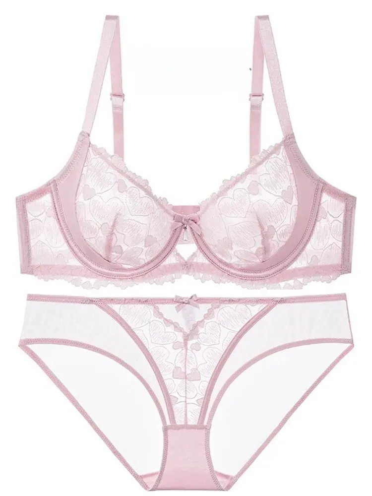 Sexy Pink Lace Sexy Lingerie Set Women Wireless Bra Bralette & Panties Ultra Thin Breathable Summer Teddy Comfort S-3XL MOYISU